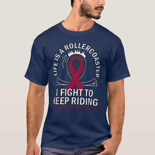 Multiple Myeloma cancer awareness burgundy ribbon T_Shirt