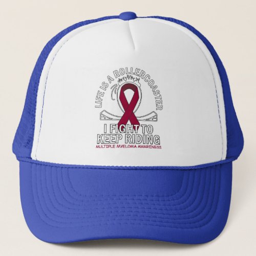 Multiple Myeloma cancer awareness burgundy ribbon Trucker Hat