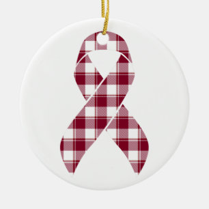 Multiple Myeloma Cancer Awareness Plaid Burgundy Ceramic Ornament