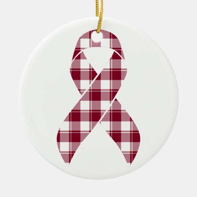 Multiple Myeloma Cancer Awareness Plaid Burgundy  Ceramic Ornament (Front)