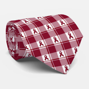 Multiple Myeloma Cancer Awareness Plaid Burgundy Neck Tie