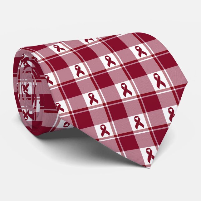 Multiple Myeloma Cancer Awareness Plaid Burgundy Neck Tie (Rolled)