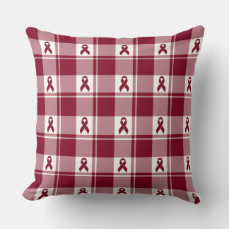Multiple Myeloma Cancer Awareness Plaid Burgundy Throw Pillow
