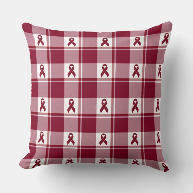 Multiple Myeloma Cancer Awareness Plaid Burgundy Throw Pillow (Front)
