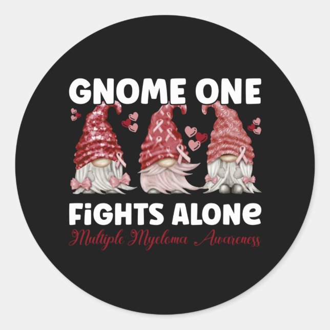 Multiple Myeloma Cancer Burgundy Ribbon Gnome Classic Round Sticker (Front)