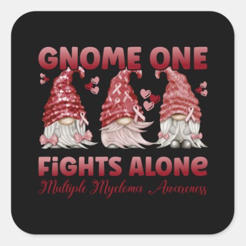 Multiple Myeloma Cancer Burgundy Ribbon Gnome Square Sticker