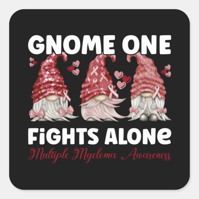 Multiple Myeloma Cancer Burgundy Ribbon Gnome Square Sticker (Front)