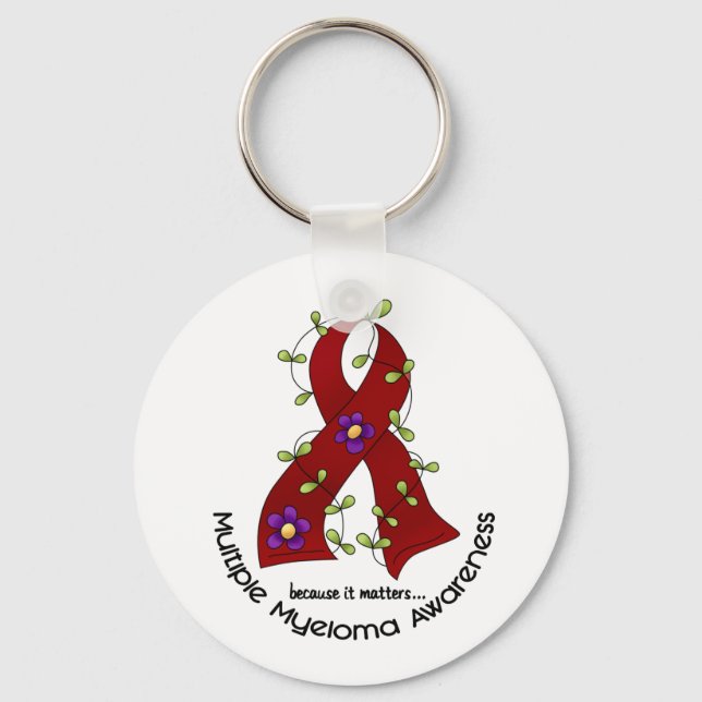 Multiple Myeloma FLOWER RIBBON 1 Keychain (Front)