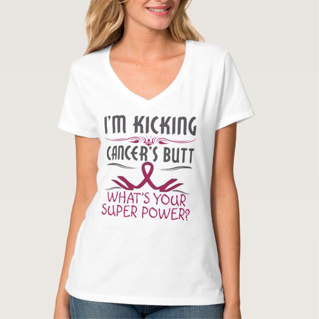 Multiple Myeloma Kicking Cancer Butt Super Power T-Shirt (Front)