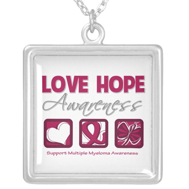 Multiple Myeloma Love Hope Awareness Silver Plated Necklace (Front)