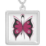 Multiple Myeloma Stylish Butterfly Ribbon Silver Plated Necklace