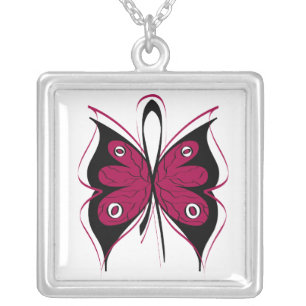 Multiple Myeloma Stylish Butterfly Ribbon Silver Plated Necklace