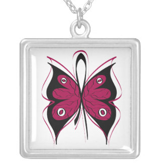 Multiple Myeloma Stylish Butterfly Ribbon Silver Plated Necklace