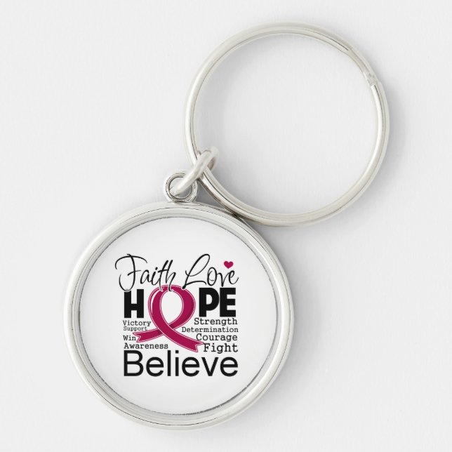 Multiple Myeloma Typographic Faith Love Hope Keychain (Front)