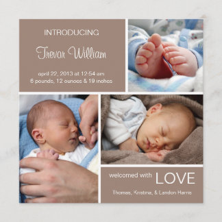 Multiple Photo Birth Announcement//Chocolate Brown Announcement