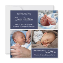 Multiple Photo Birth Announcement//Navy Blue Denim Announcement