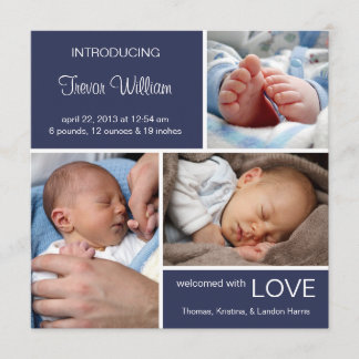 Multiple Photo Birth Announcement//Navy Blue Denim Announcement