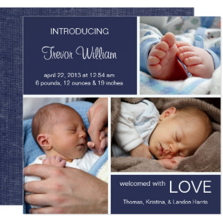 Multiple Photo Birth Announcement//Navy Blue Denim Card