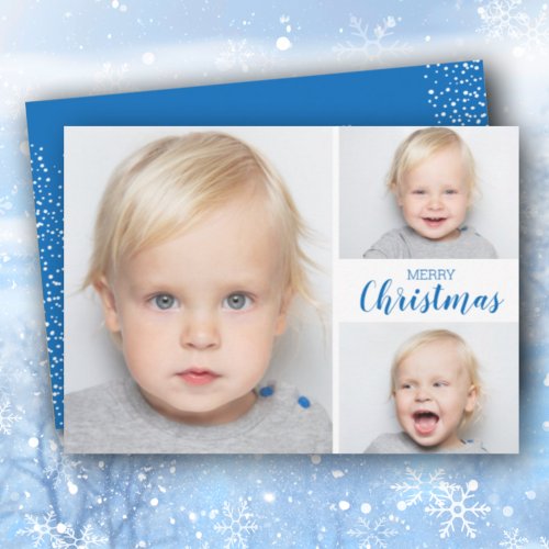 Multiple Photo Blue Merry Christmas Holiday Card
