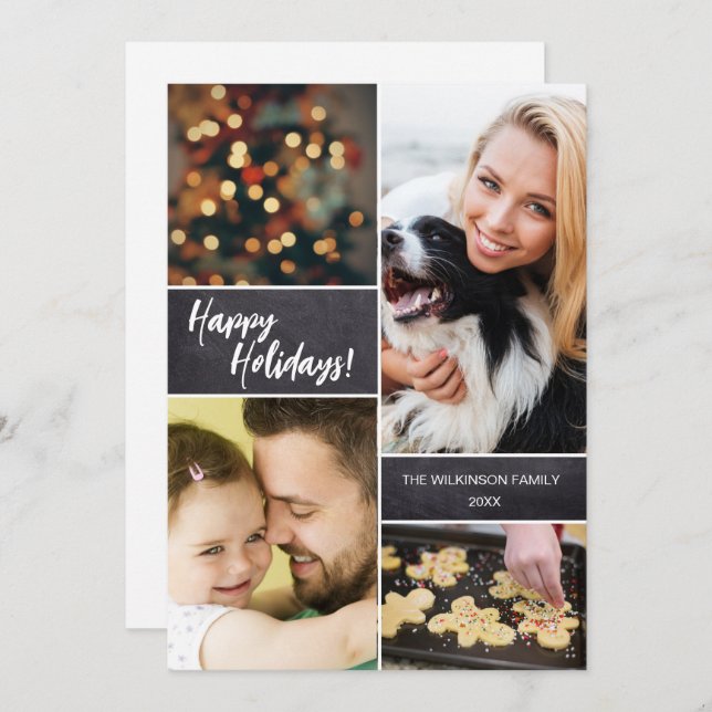 Multiple Photo Christmas Chalkboard Customized  Holiday Card (Front/Back)