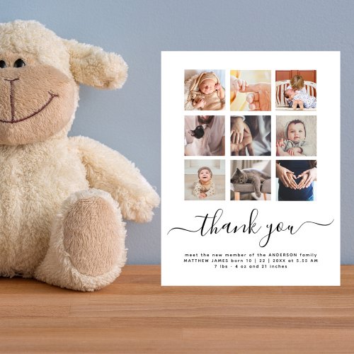 Multiple Photo Collage Chic Script Baby Thank You Postcard