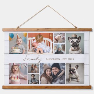 Multiple Photo Family Wood Topped Wall Tapestry