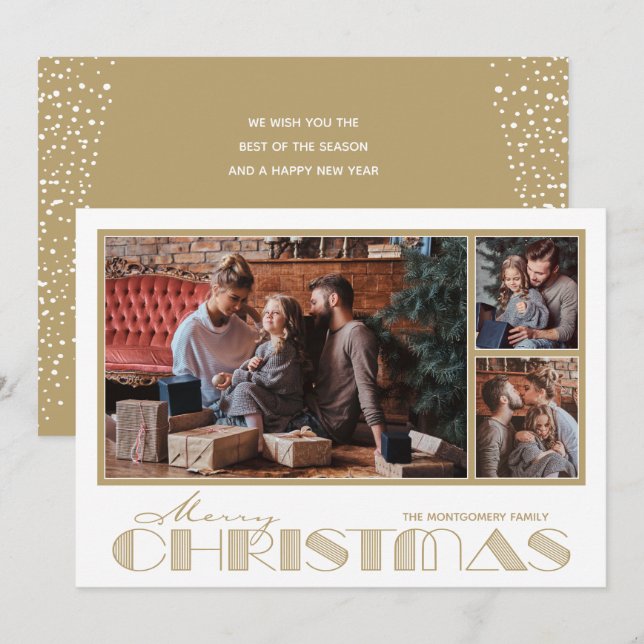  Multiple Photo Gold Merry Christmas Holiday Card (Front/Back)