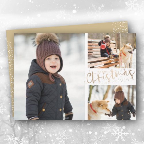 Multiple Photo Gold Merry Christmas Holiday Card