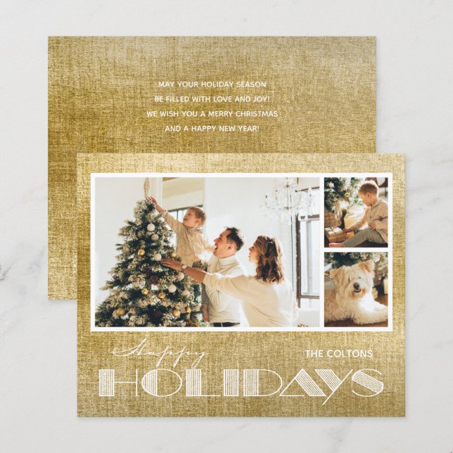 Multiple Photo Happy Holidays Gold Budget Cards (Front/Back)