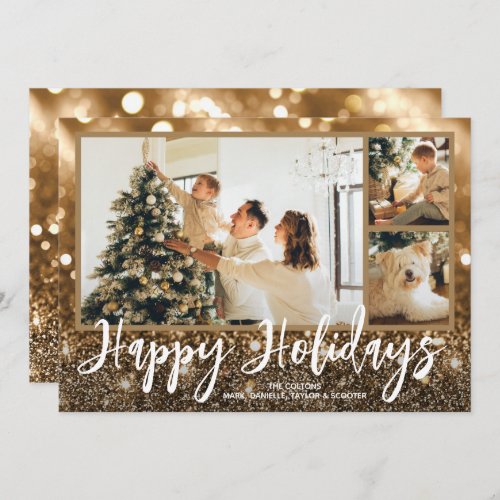 Multiple Photo Happy Holidays Sparkle Holiday Card