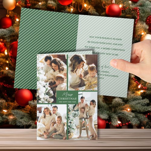 Multiple Photo Merry Christmas Folded Green Holiday Card