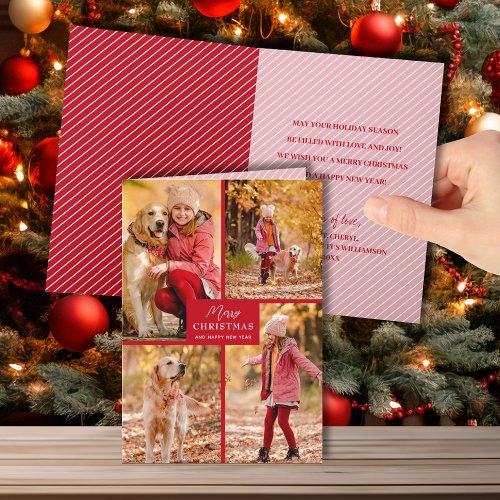 Multiple Photo Merry Christmas Folded Red Holiday Card