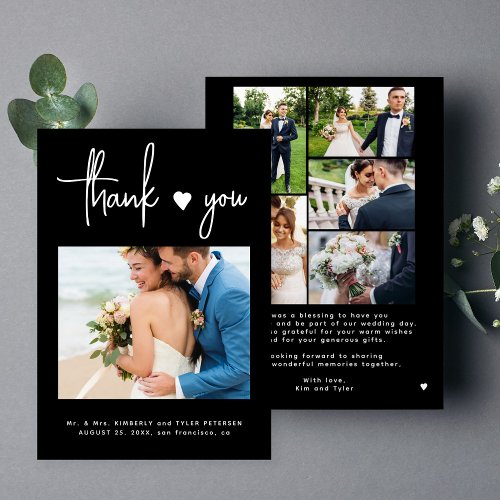Multiple photo modern black wedding  thank you card