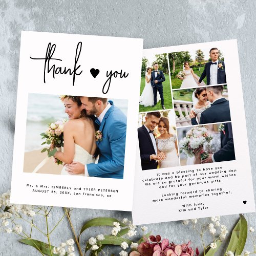 Multiple photo modern wedding  thank you card