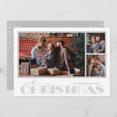  Multiple Photo Silver Merry Christmas Holiday Card