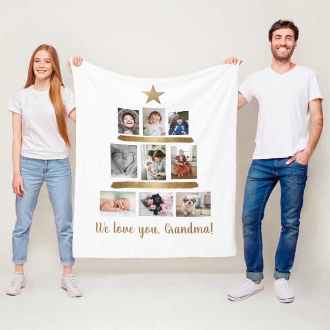  Multiple Photo We Love you Grandma Christmas tree Fleece Blanket (In Situ)
