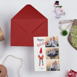 Multiple Photo with illustrated Santa Holiday Card