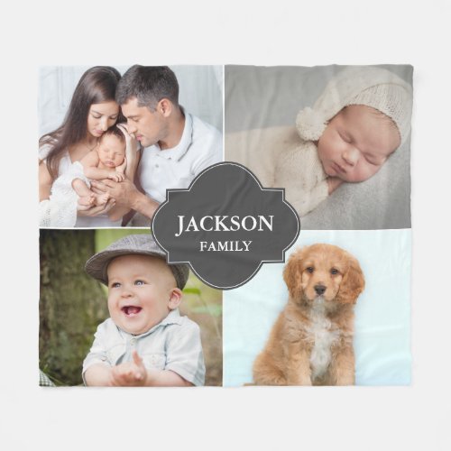 Multiple Photos Family Name Crest Personalized Fleece Blanket