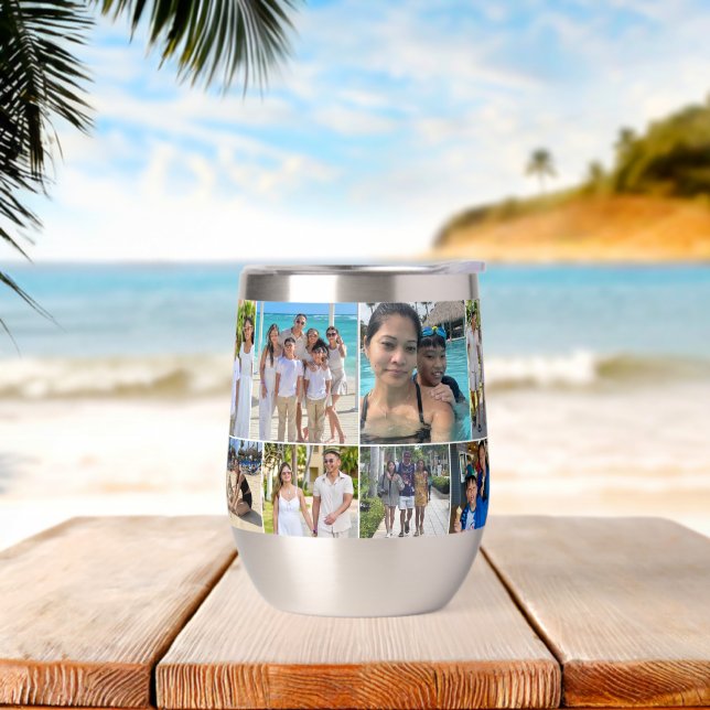 Multiple photos Family Vacation Photo Collage Thermal Wine Tumbler (Beach)
