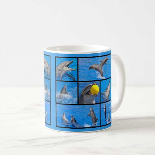 Multiple photos of dolphins coffee mug