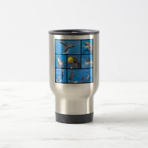 Multiple photos of dolphins travel mug