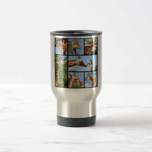 Multiple photos of giraffes travel mug