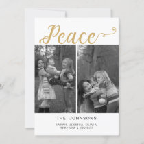 Multiple Photos Peace Gold Typography Holiday Card