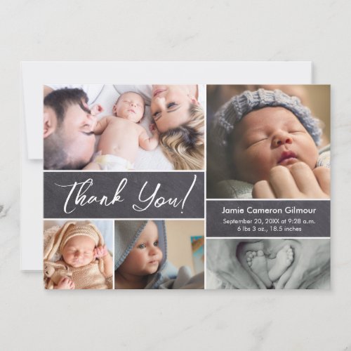 Multiple pictures Newborn Custom Name stats Thank You Card