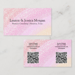 Multiple QR Code 2 Names & Contact Pink Glitter Business Card