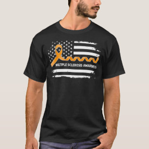 Multiple Sclerosis Awareness American Flag   Orang T-Shirt