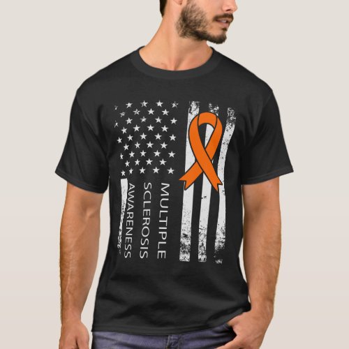 Multiple Sclerosis Awareness American Flag Retro T_Shirt