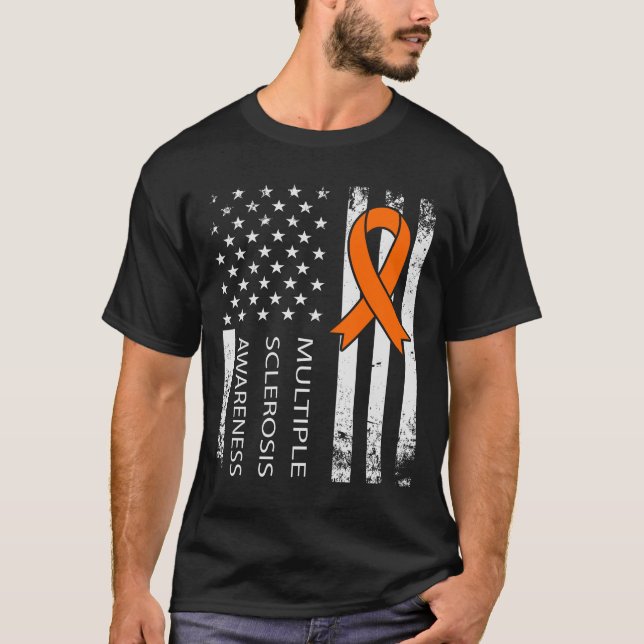 Multiple Sclerosis Awareness American Flag Retro T-Shirt (Front)