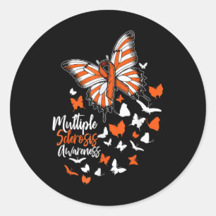 Multiple Sclerosis Awareness Butterfly Orange Ribb Classic Round Sticker
