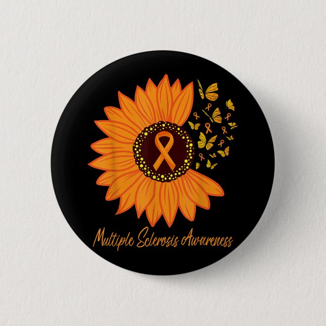 Multiple Sclerosis Awareness Ribbon Flower Ms Butt Button (Front)